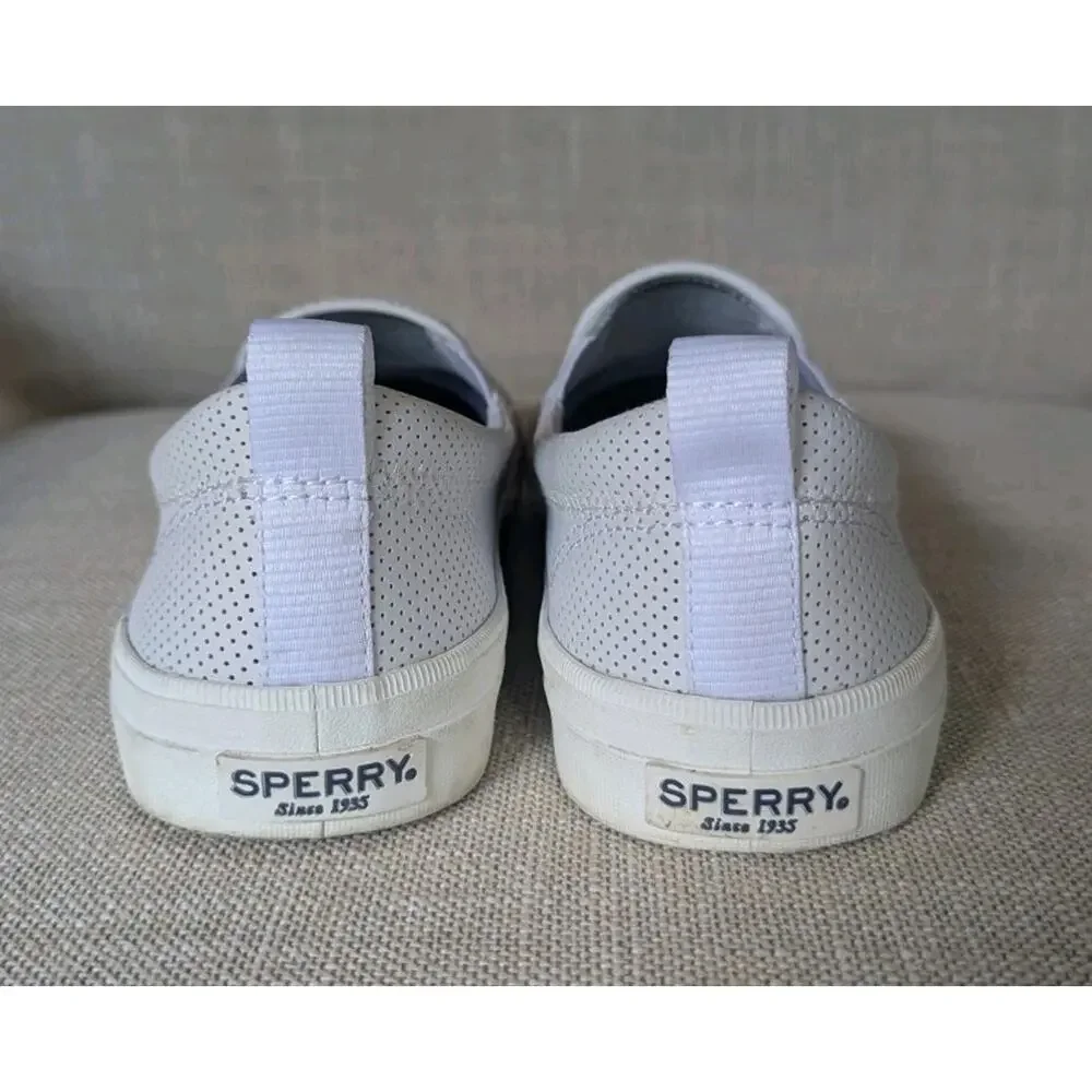 Women's SPERRY Crest Twin Gore Mini Perf White Slip on Casual Sneakers Size 8.5
